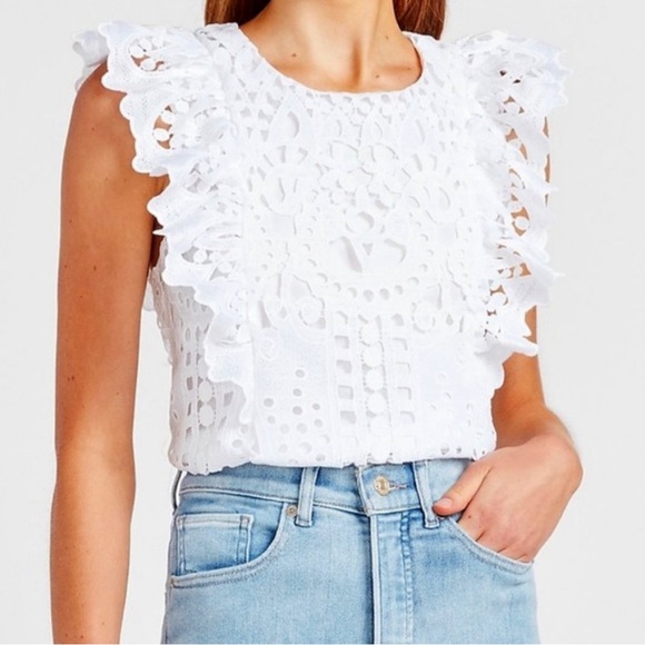 EXPRESS white crochet flutter sleeve lace layered tank top blouse - size XS - Picture 1 of 7